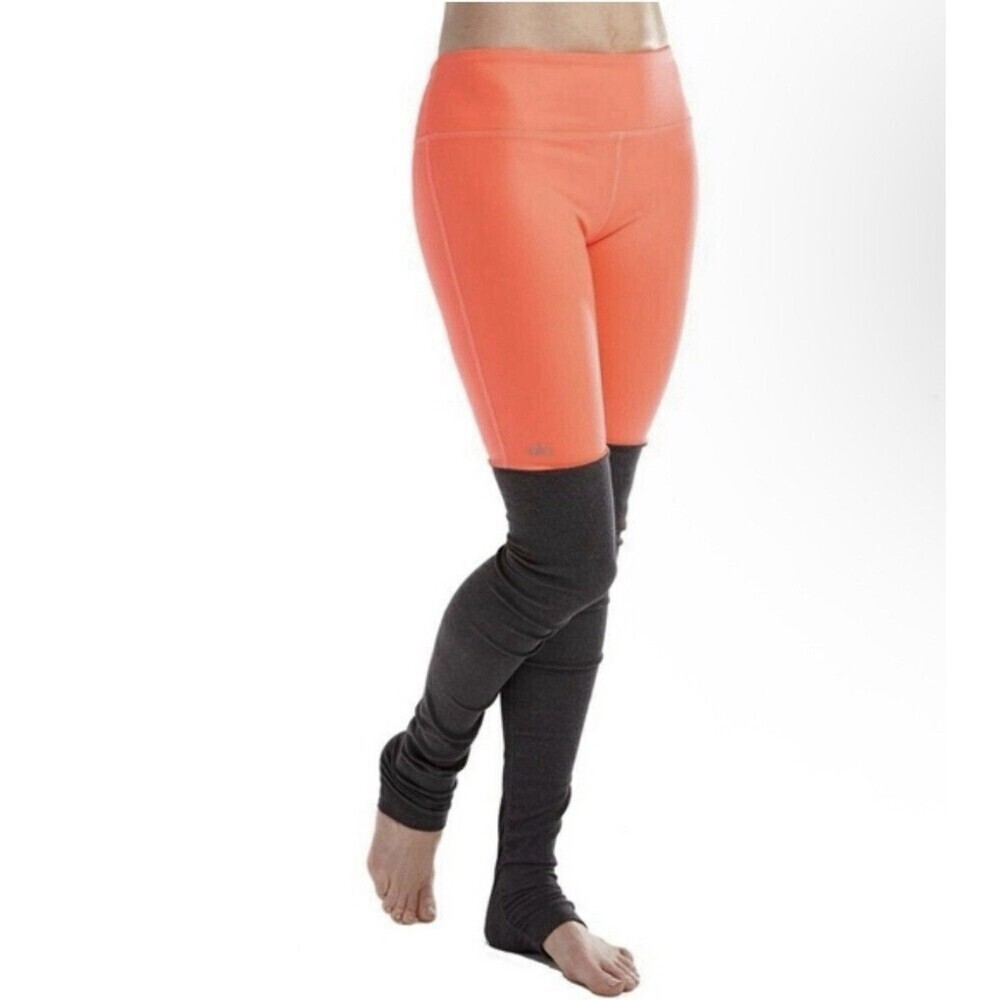 Alo Yoga Goddess Ribbed Leggings Black Coral Pink Pants Women's Size XS Workout